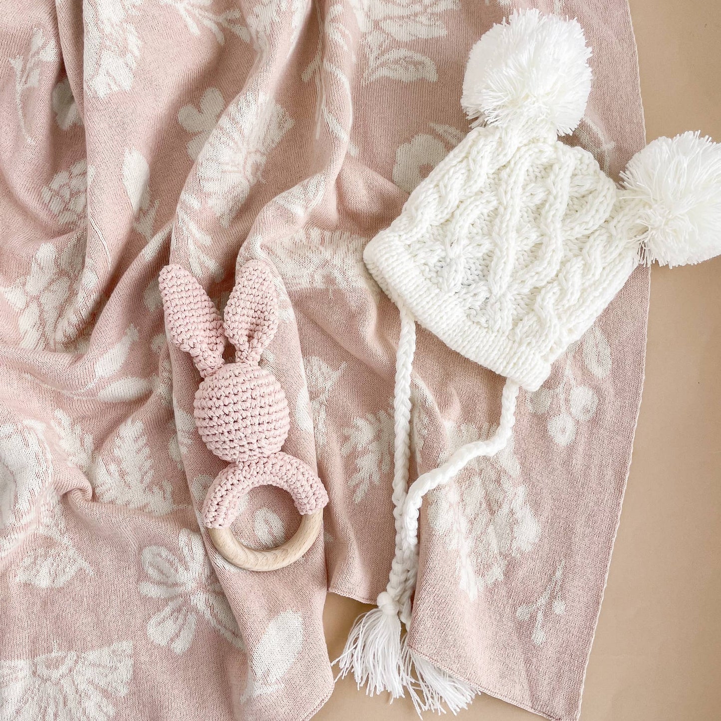 Cotton Crochet Pink Bunny Teether Rattle
