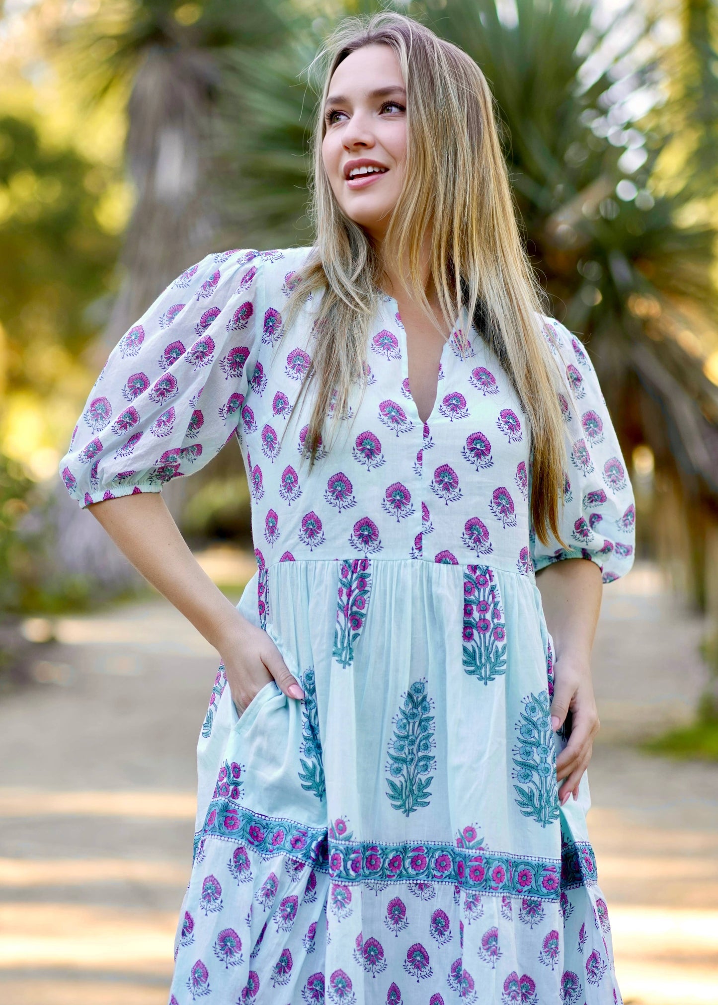 Remi Aqua Block Print Maxi Dress
