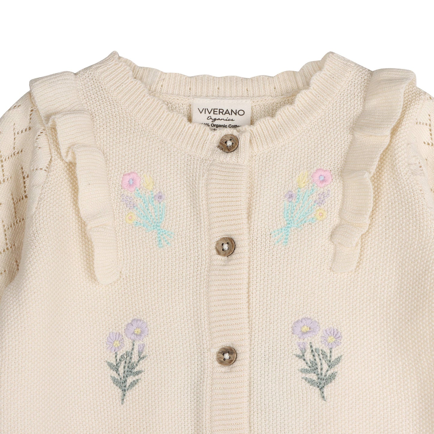 Ruffle Floral Embroidered Baby Sweater Cardigan