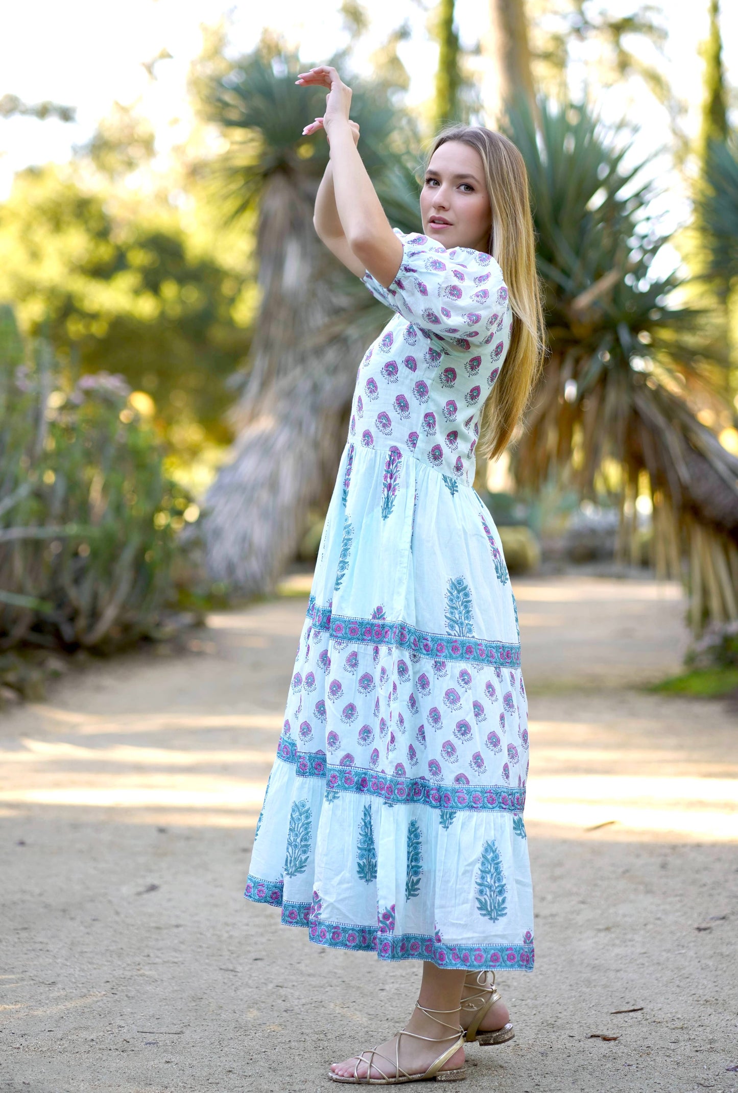 Remi Aqua Block Print Maxi Dress