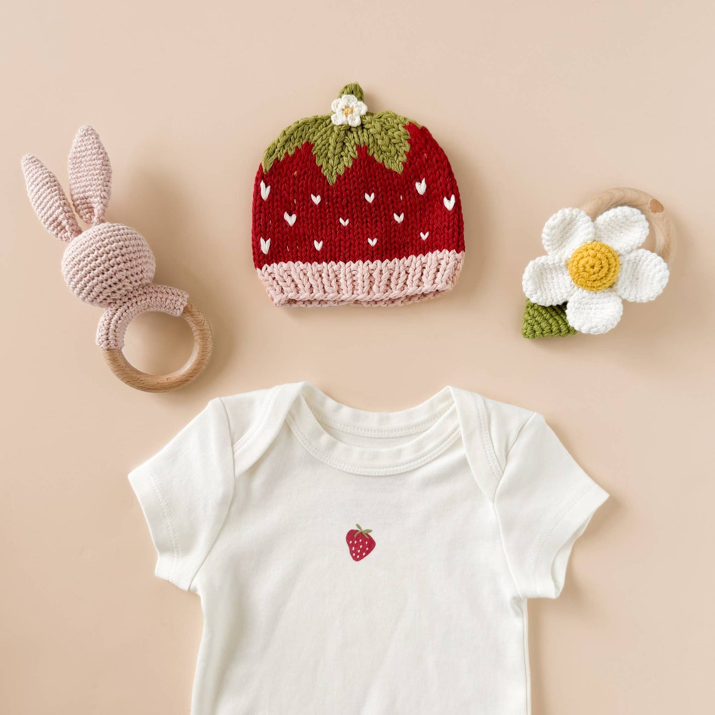 Cotton Crochet Pink Bunny Teether Rattle