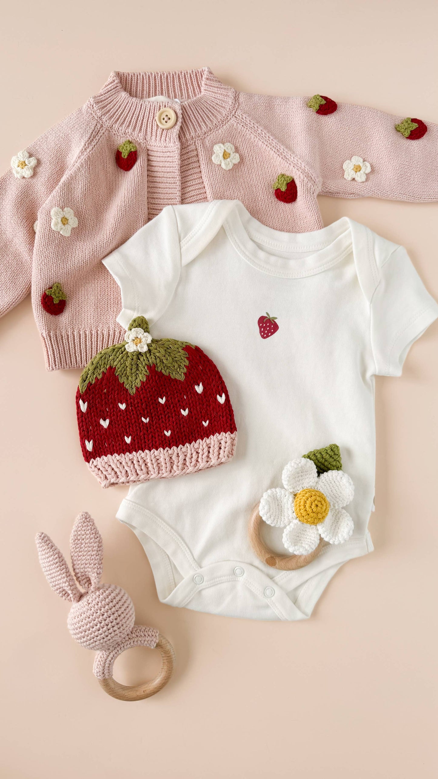 Cotton Crochet Pink Bunny Teether Rattle
