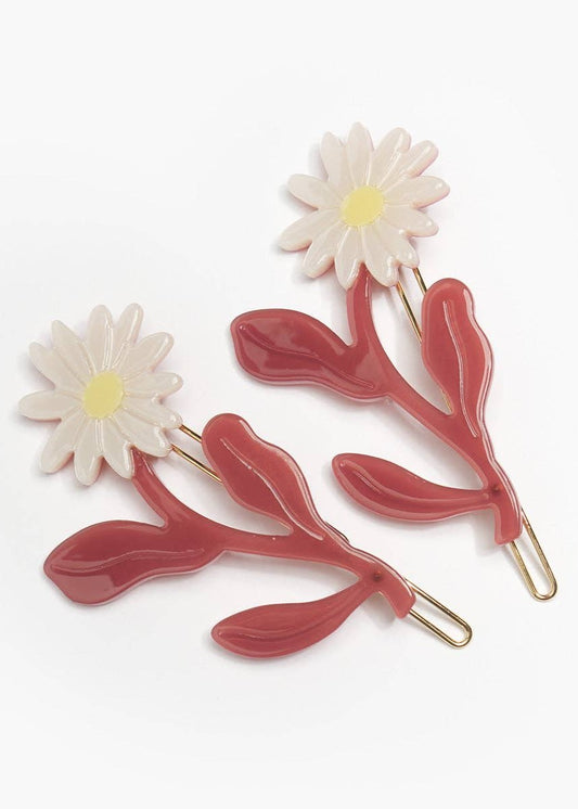 Marguerite Daisy Flower Barrette Hair Clip Set