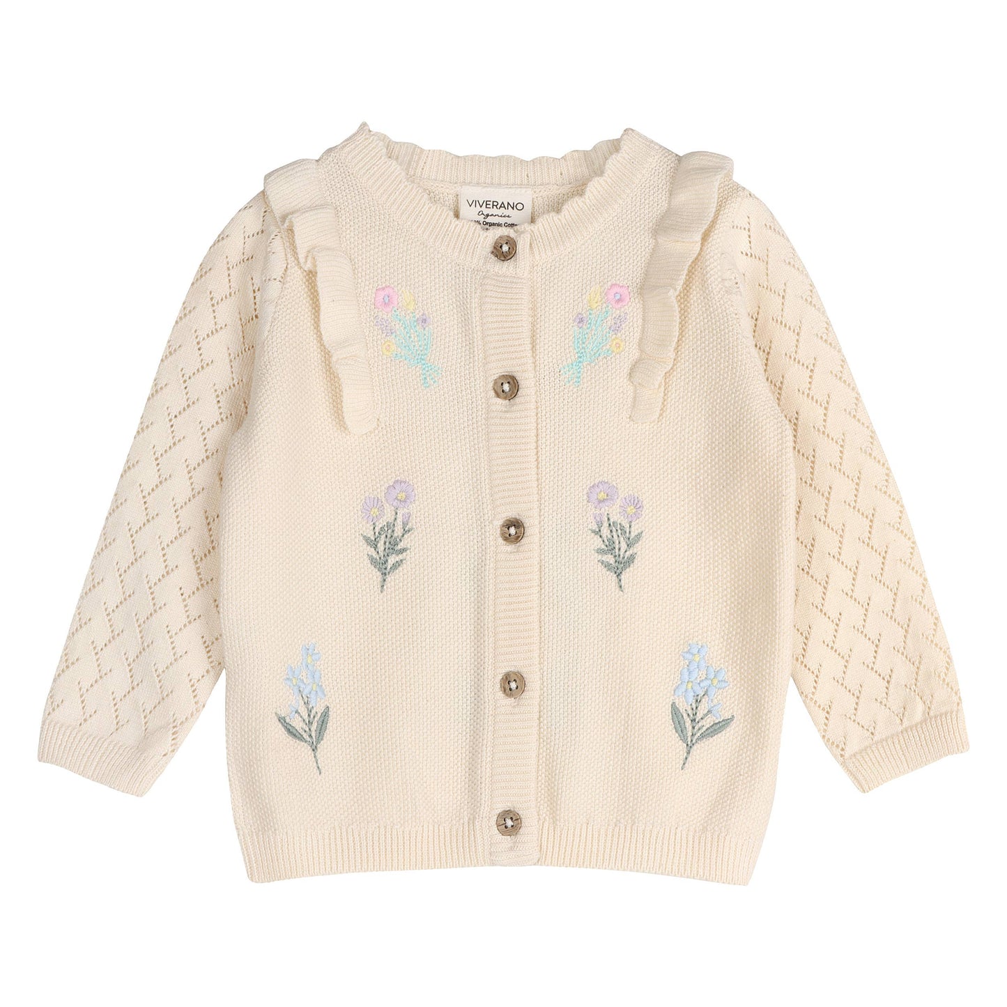 Ruffle Floral Embroidered Baby Sweater Cardigan