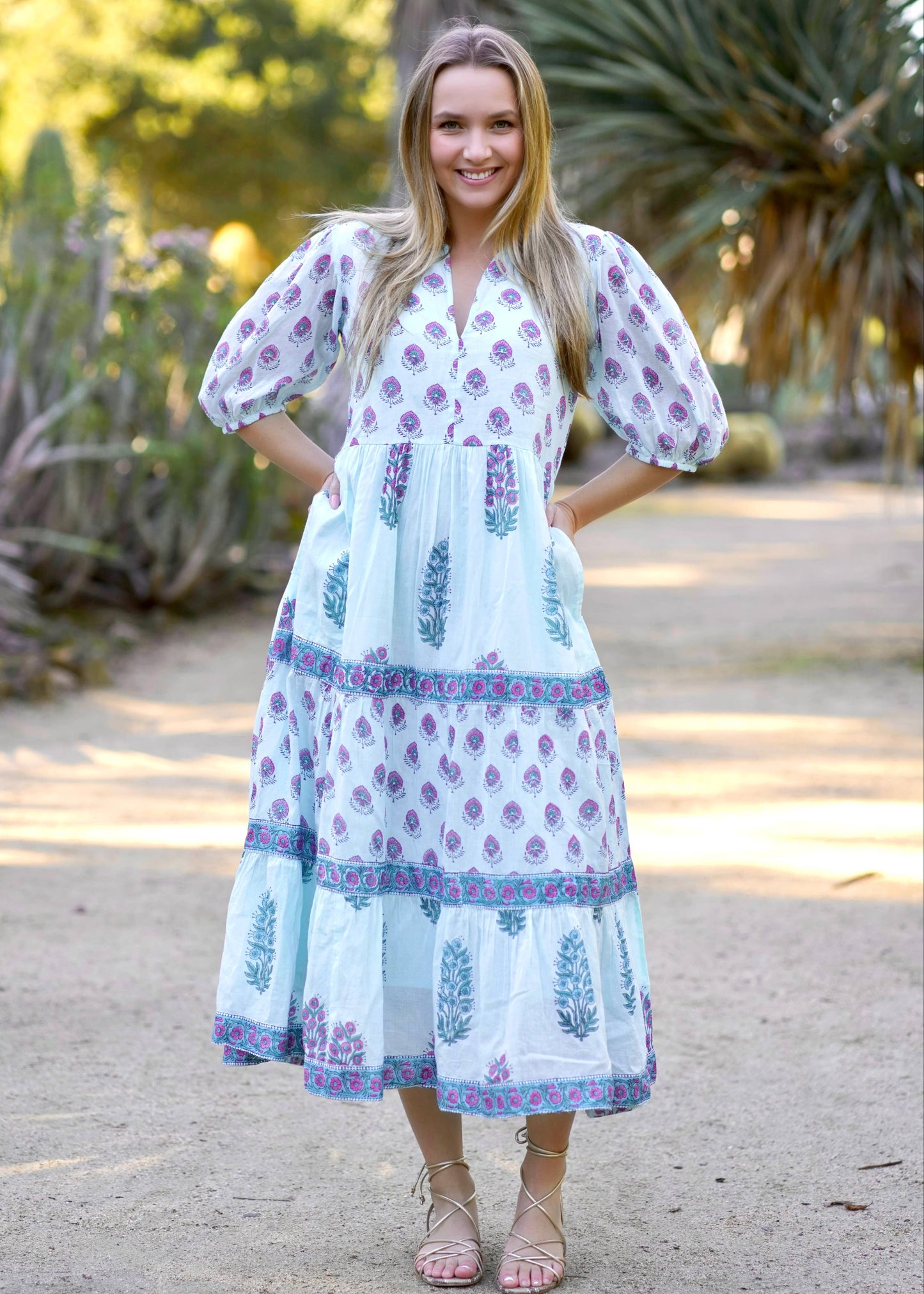 Remi Aqua Block Print Maxi Dress