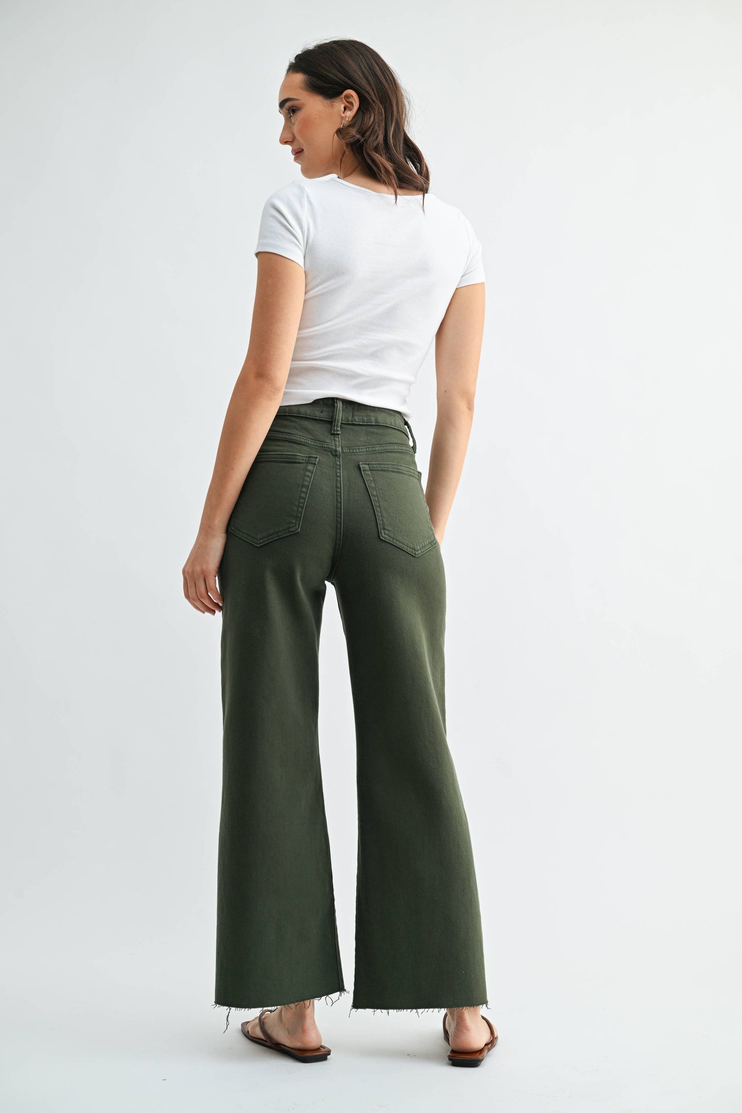 Scissor Cut Wide Leg Jean -Olive