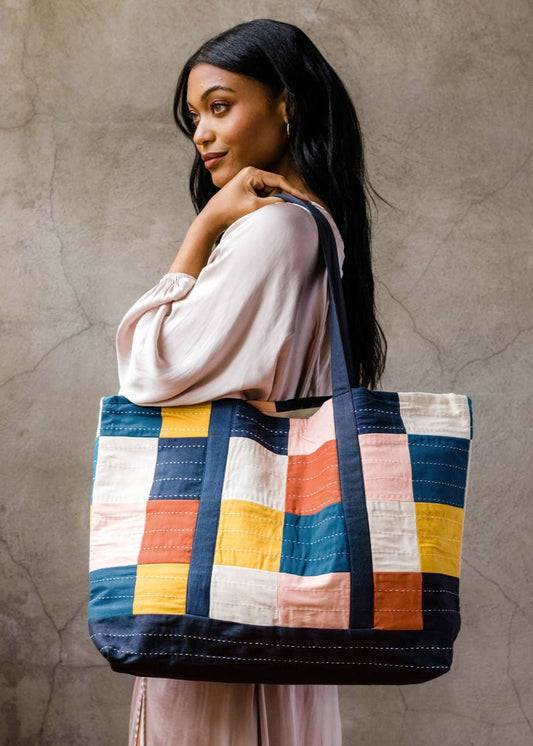 Checkered Tote Bag: Cobalt