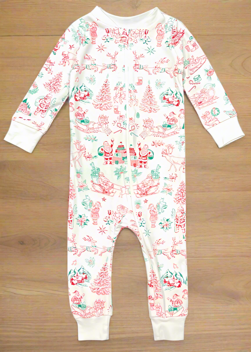 Organic Cotton Full Zip Footless Pajamas - Santa Claus