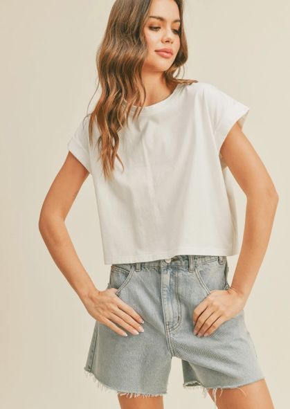 Round Neck Cuffed Sleeve T