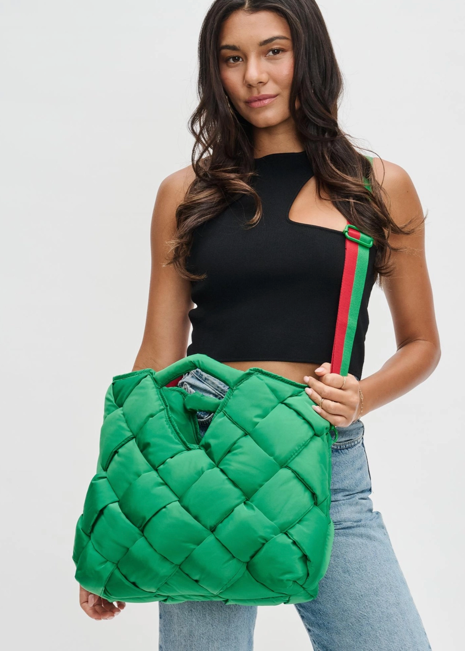 Woven Convertible Tote-Kelly Green
