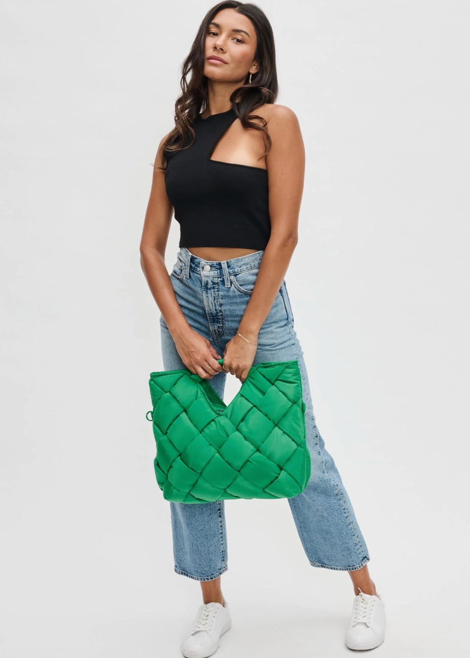 Woven Convertible Tote-Kelly Green