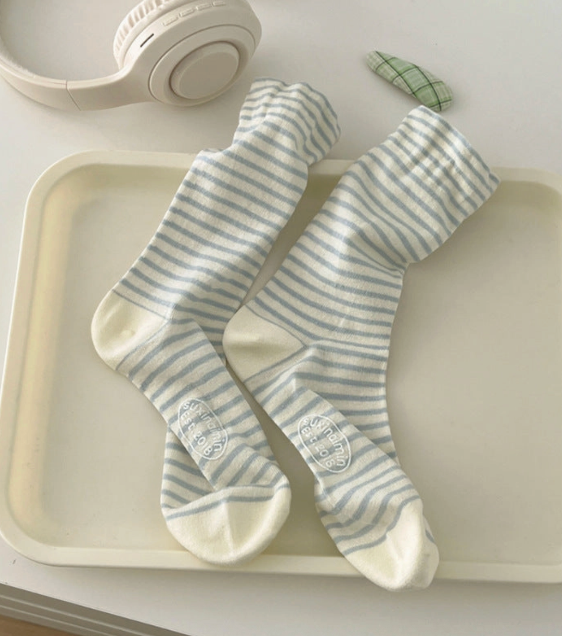 Cream Stripe Loafer Socks