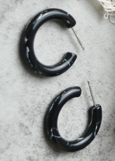Mini Hoop Earrings-Obsidian