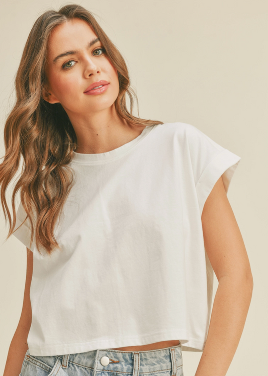 Round Neck Cuffed Sleeve T