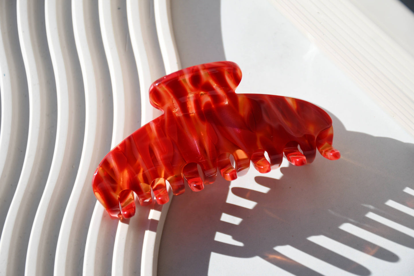 Oval Acetate Hair Claw in Hearts Fire