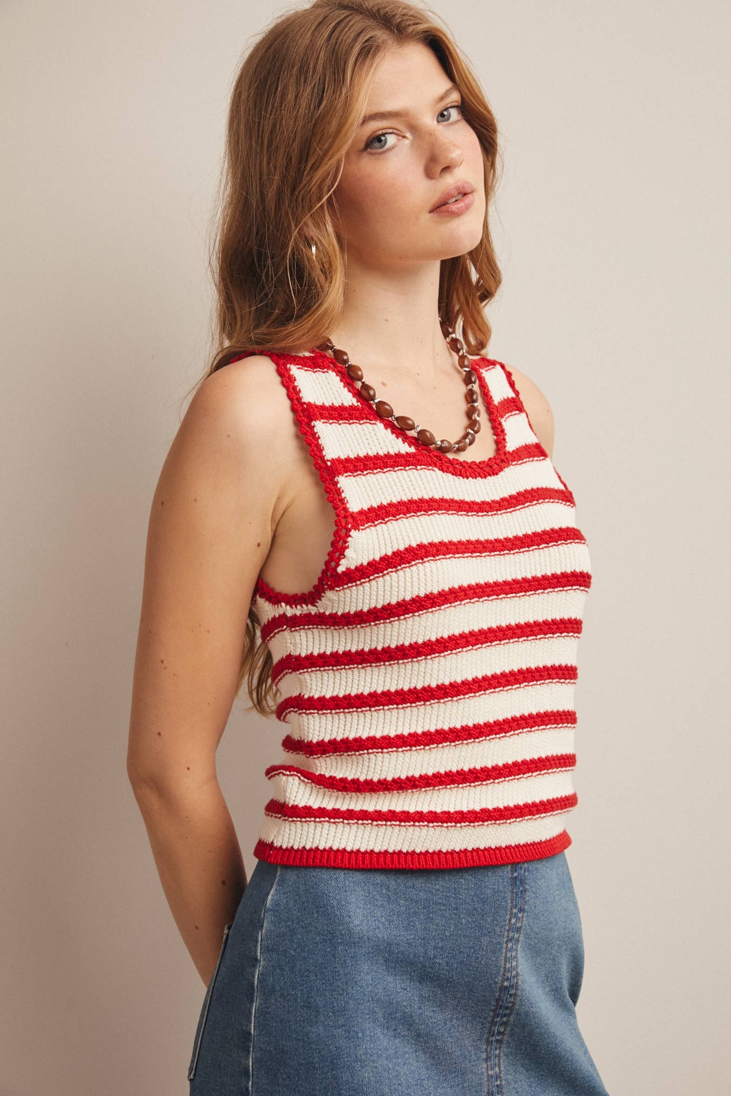 Laverne Striped Crochet Knit Tank