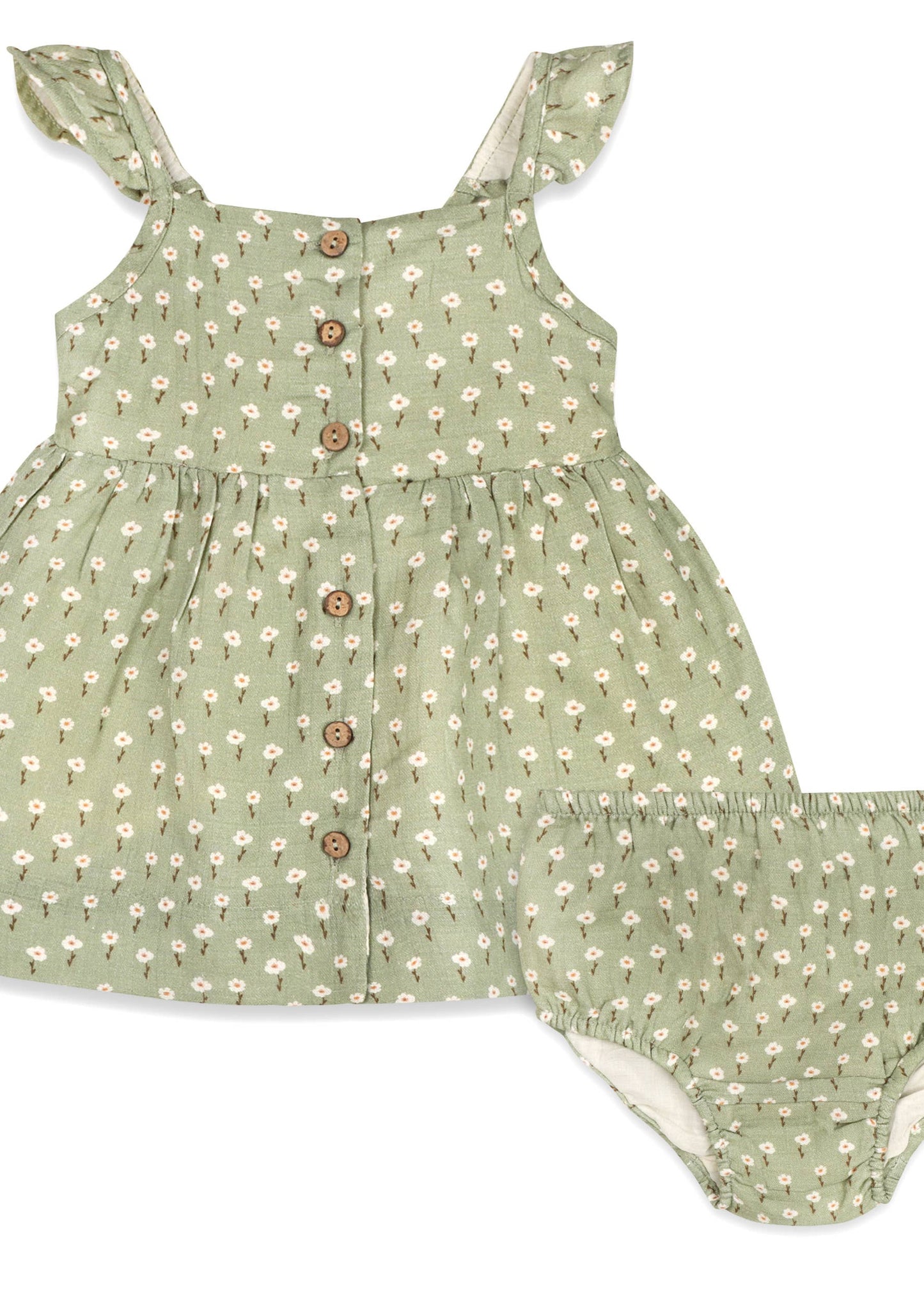 Sage Floral Baby Dress + Bloomer