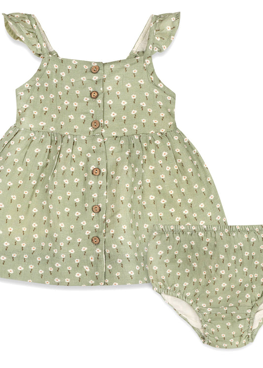 Sage Floral Baby Dress + Bloomer 6-12m