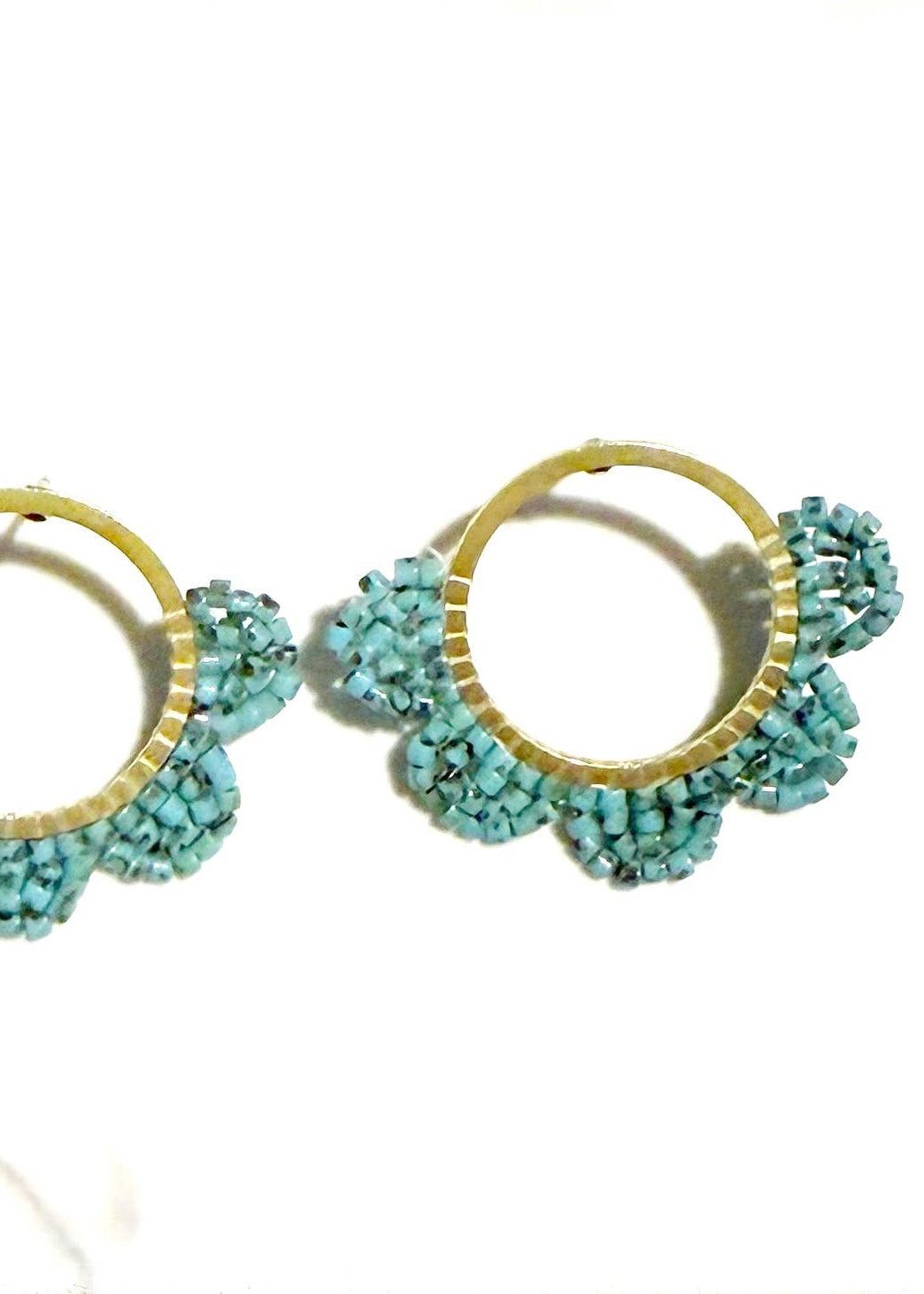 Glass Seed Bead Brass Scallop Petal Stud Earring Turquoise