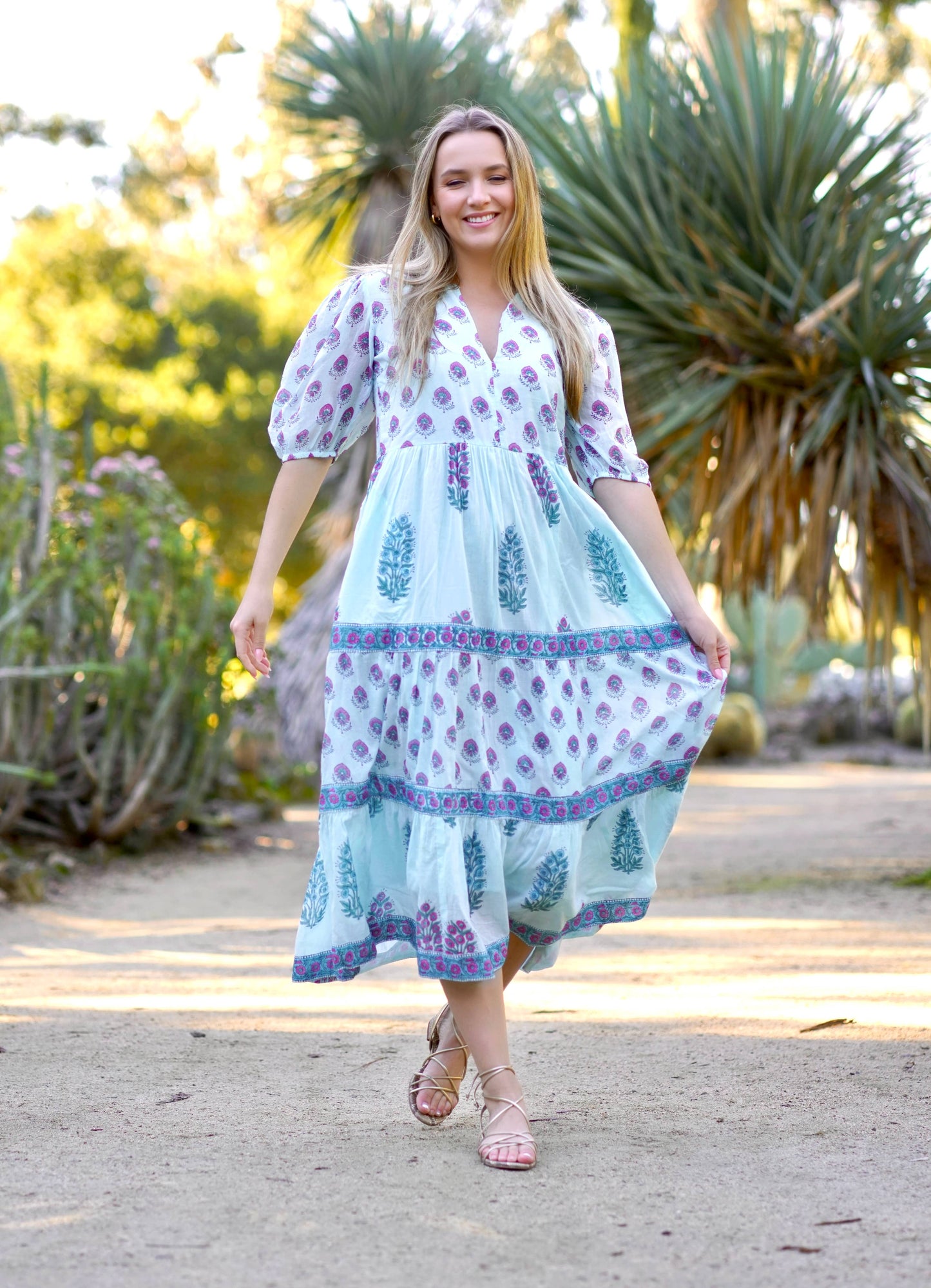 Remi Aqua Block Print Maxi Dress