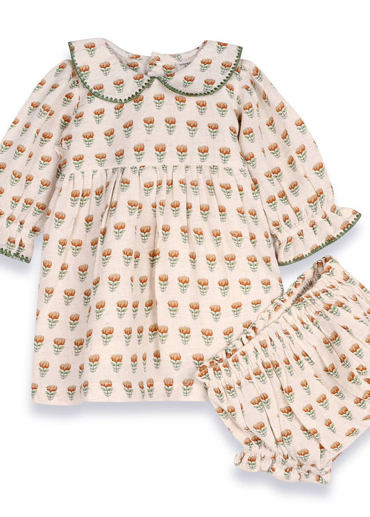 Block Print Floral Baby Dress & Bloomer Set
