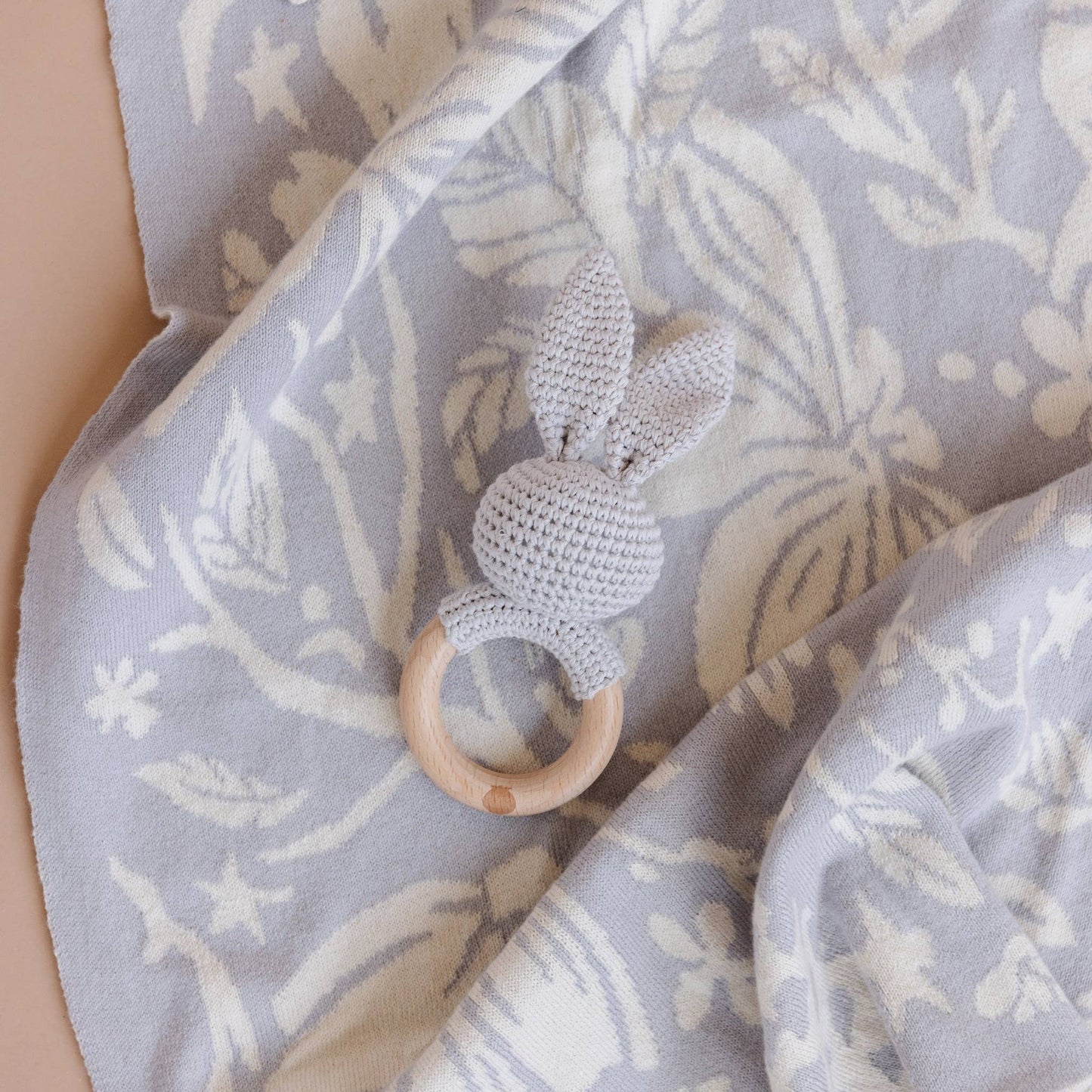 Cotton Crochet Blue Bunny Teether Rattle