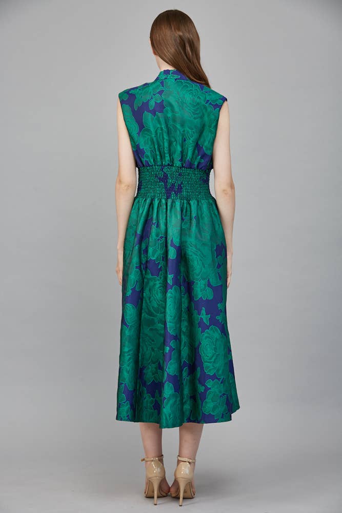 Fiona Floral Jacquard Zip Front Midi Dress