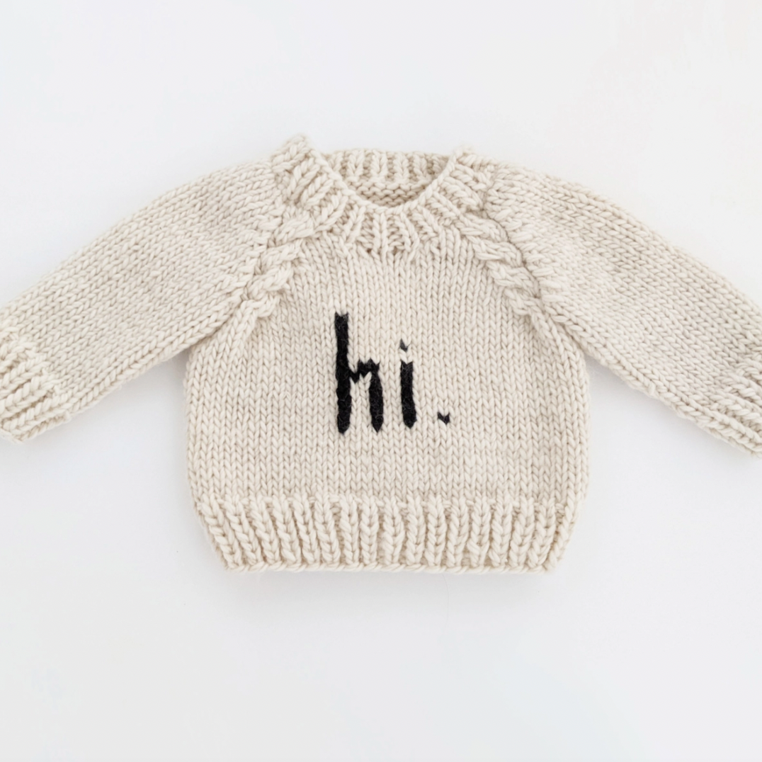 "hi" Crew Neck Baby Sweater