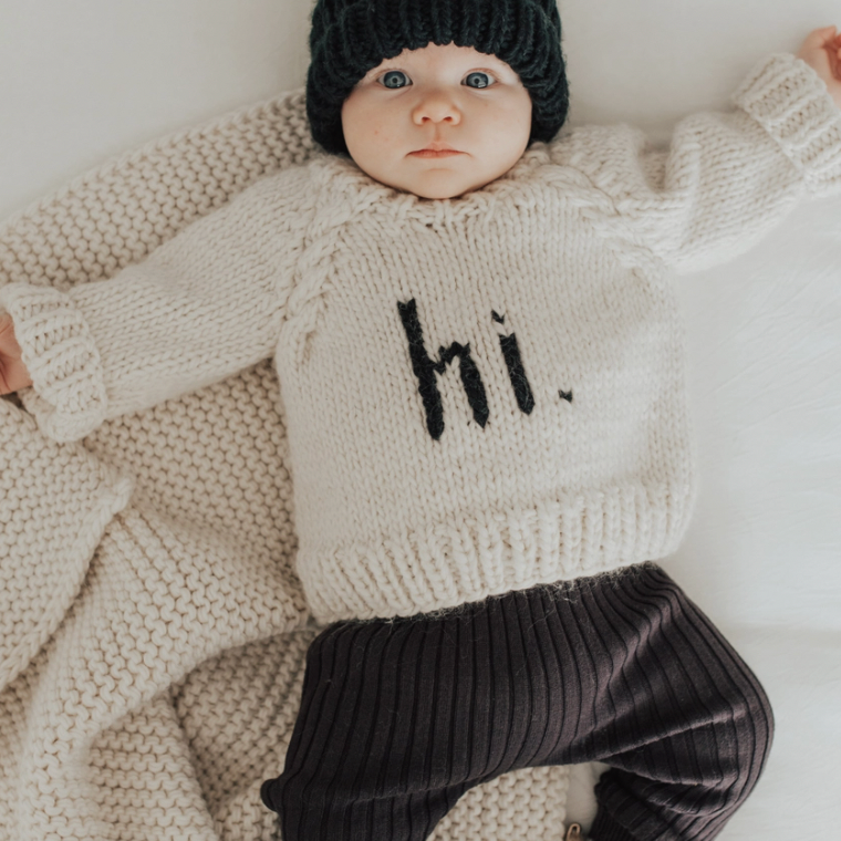 "hi" Crew Neck Baby Sweater