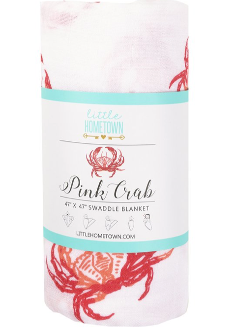 Pink Crab Muslin Swaddle Blanket