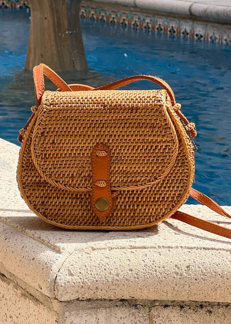 Rattan Saddle Crossbody Bag