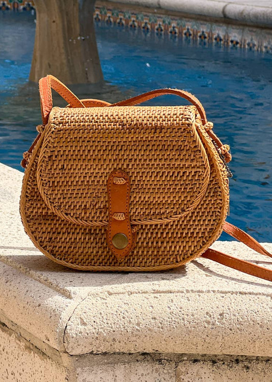 Rattan Saddle Crossbody Bag