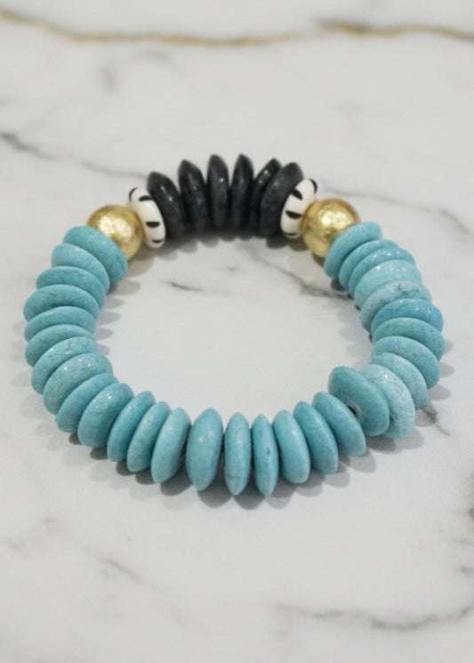 Ashanti Glass & Brass Bead Stretch Bracelet