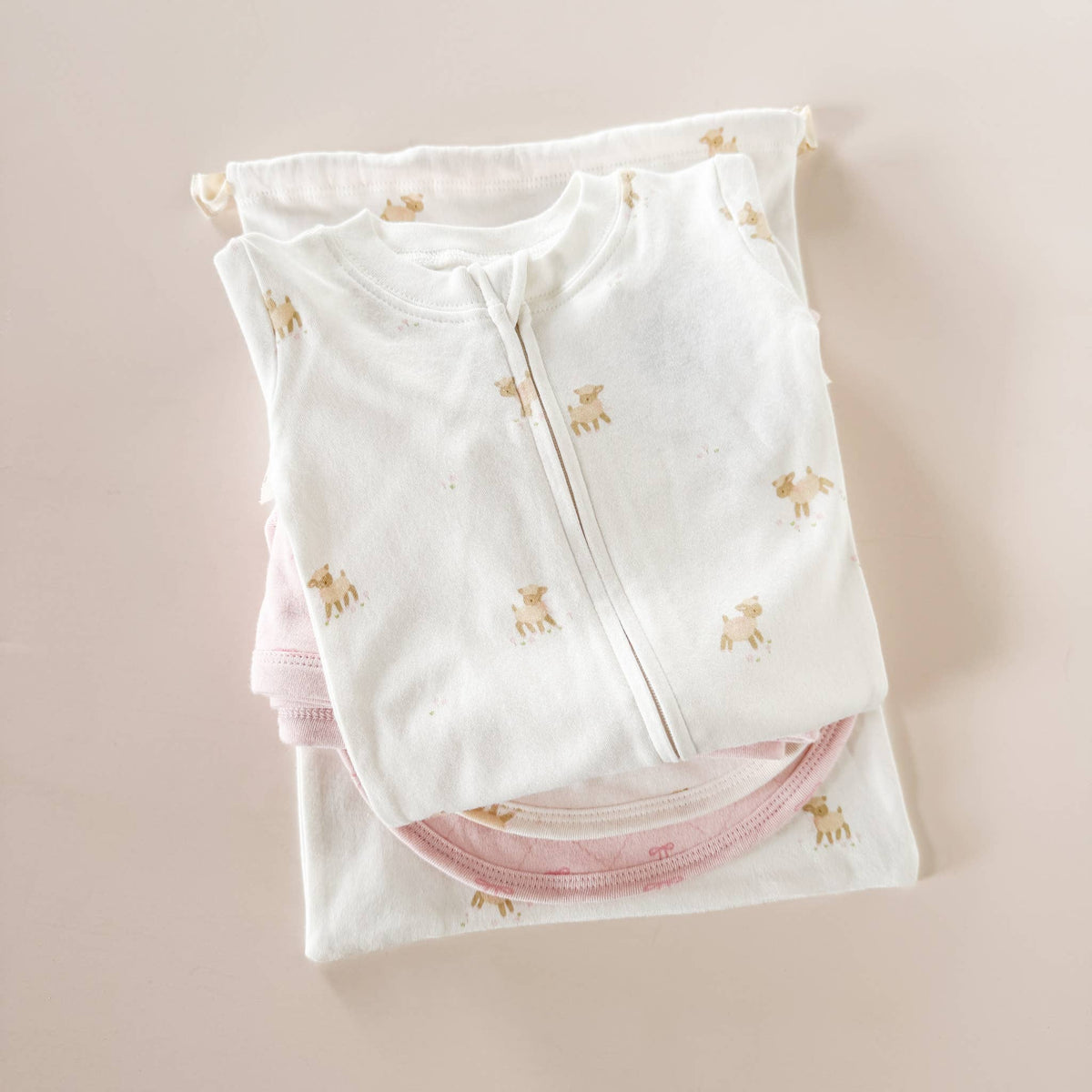 Organic Layette  Zipper Romper Lamb Baby Newborn Gift: Cream / 0-3m