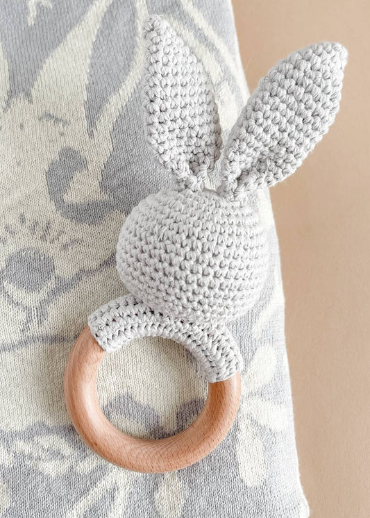 Cotton Crochet Blue Bunny Teether Rattle
