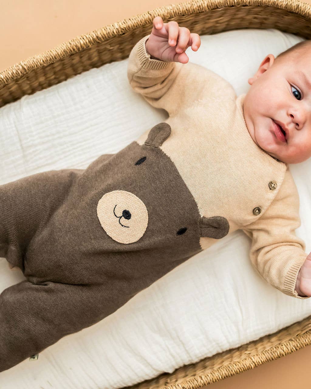 Cuddly Bear Embroidered Sweater Knit Baby Jumpsuit
