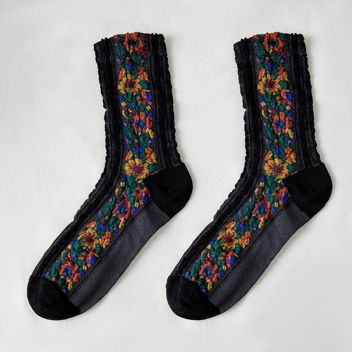 Rufia - Vintage Floral Print Summer Socks: NAVY / AVERAGE