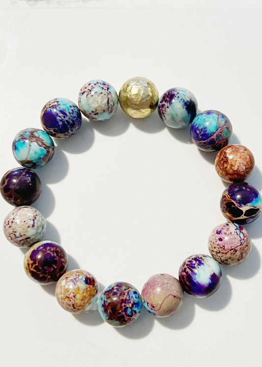Purple Jasper Gemstone Galaxy Stone Beaded Stretch Bracelet