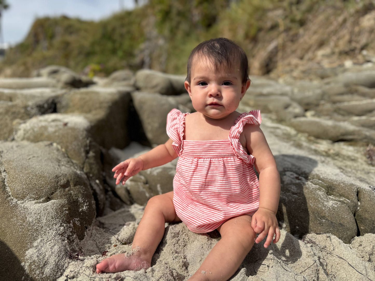 Maggie Red Stripe Romper