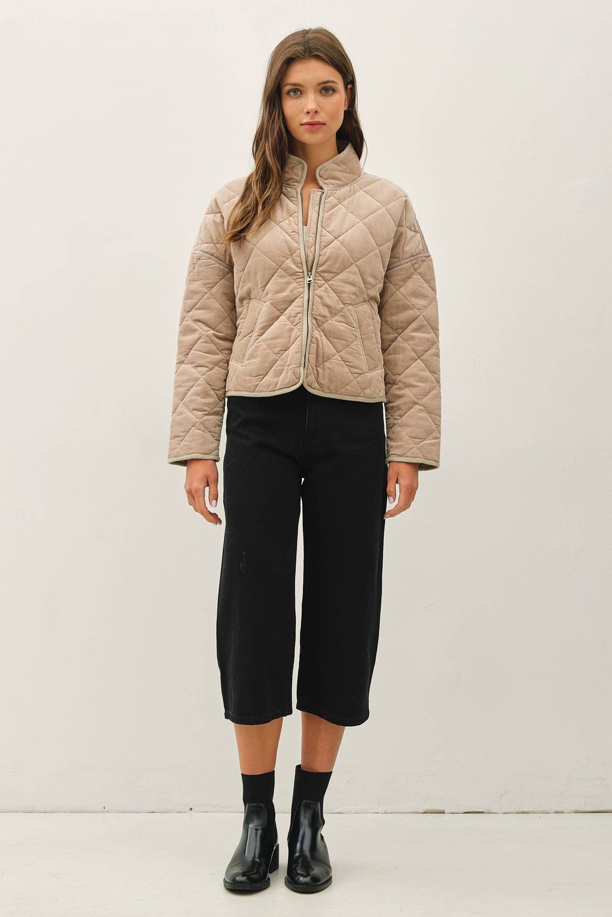 CORDUROY QUILTING CROPPED JACKET : GOLDEN BROWN / L