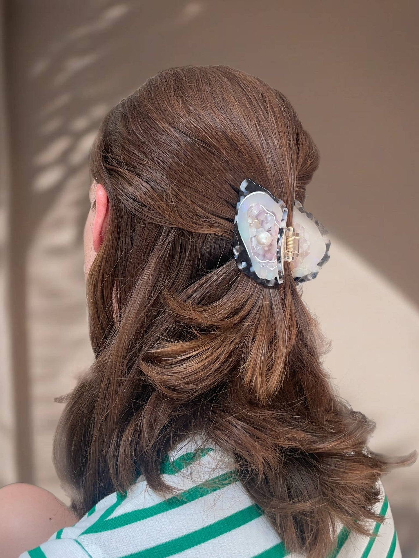 Oyster Claw Clip // Cellulose Acetate with Pearl detail