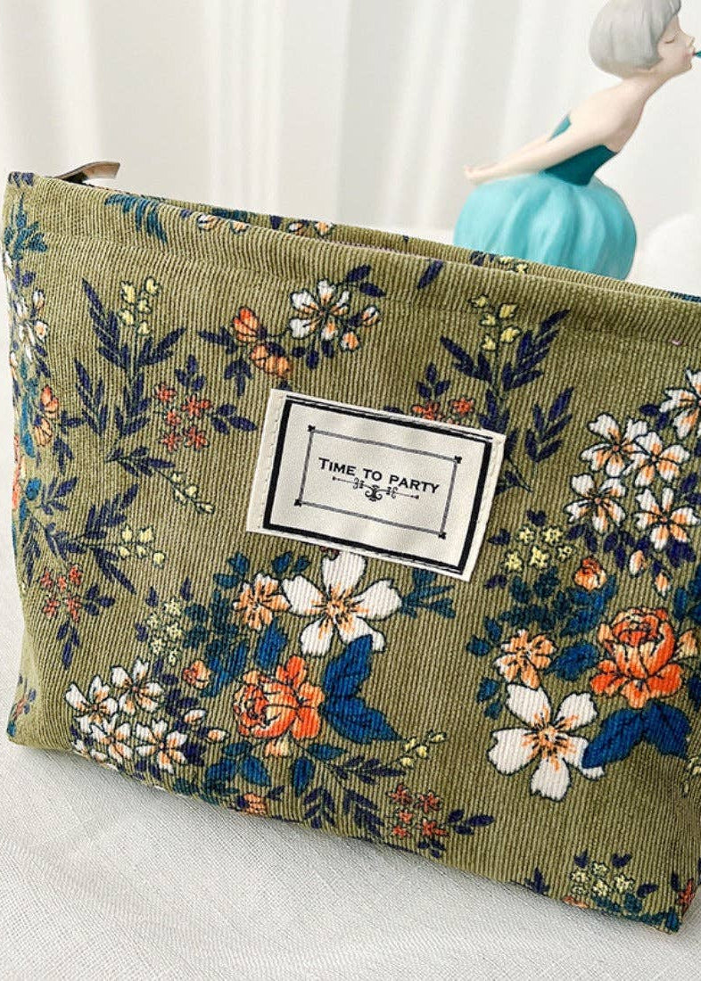 Corduroy Floral Pouch