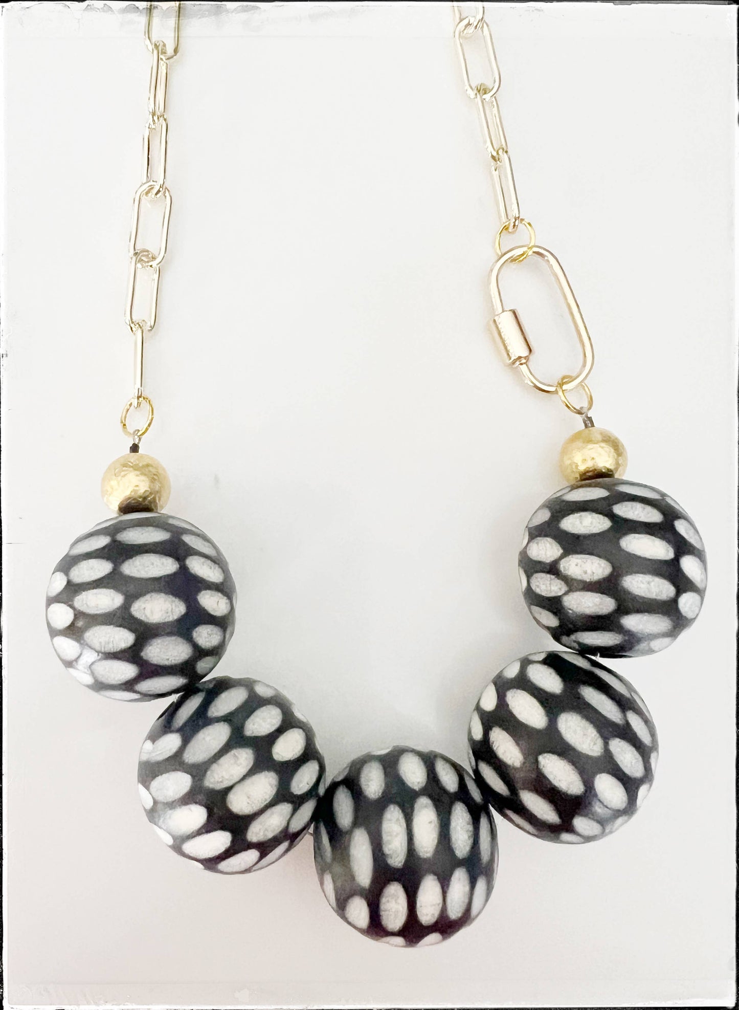 Chain Necklace Recycled Glass Bead Polka Dot Wood Bead