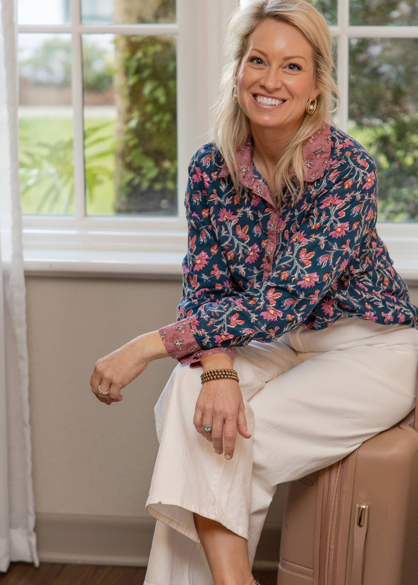 Indigo Bloom Block Print Button-Down