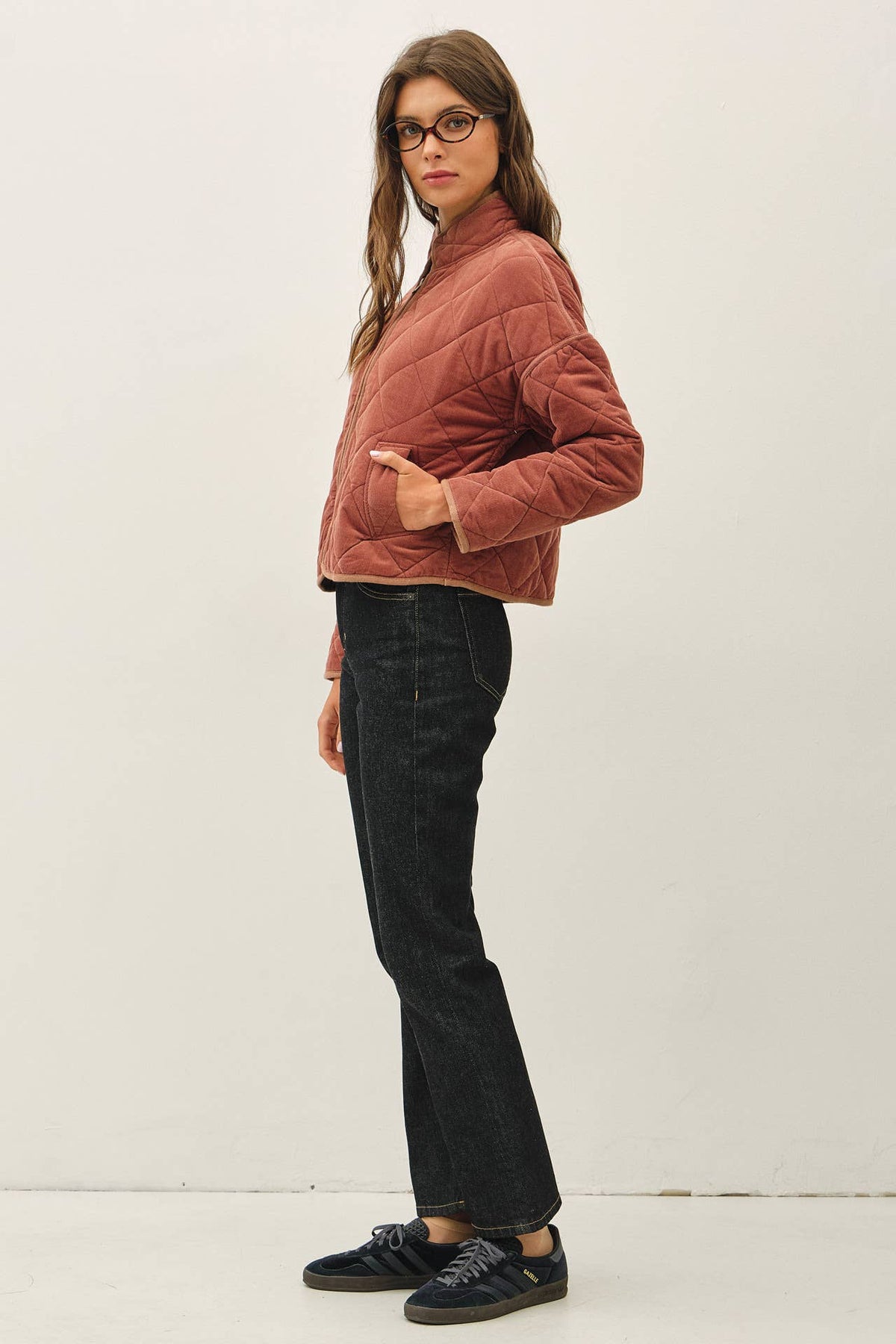 CORDUROY QUILTING CROPPED JACKET : TEA ROSE / L