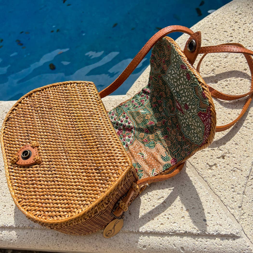 Rattan Saddle Crossbody Bag