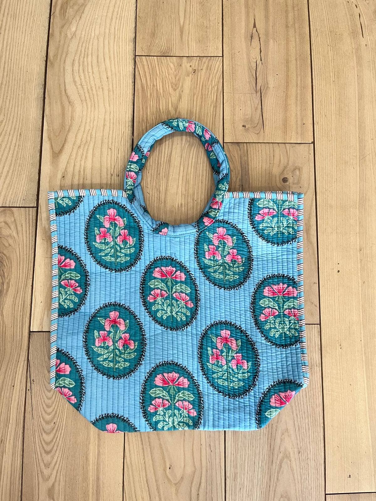 Sky Blue Floral Moon Bag