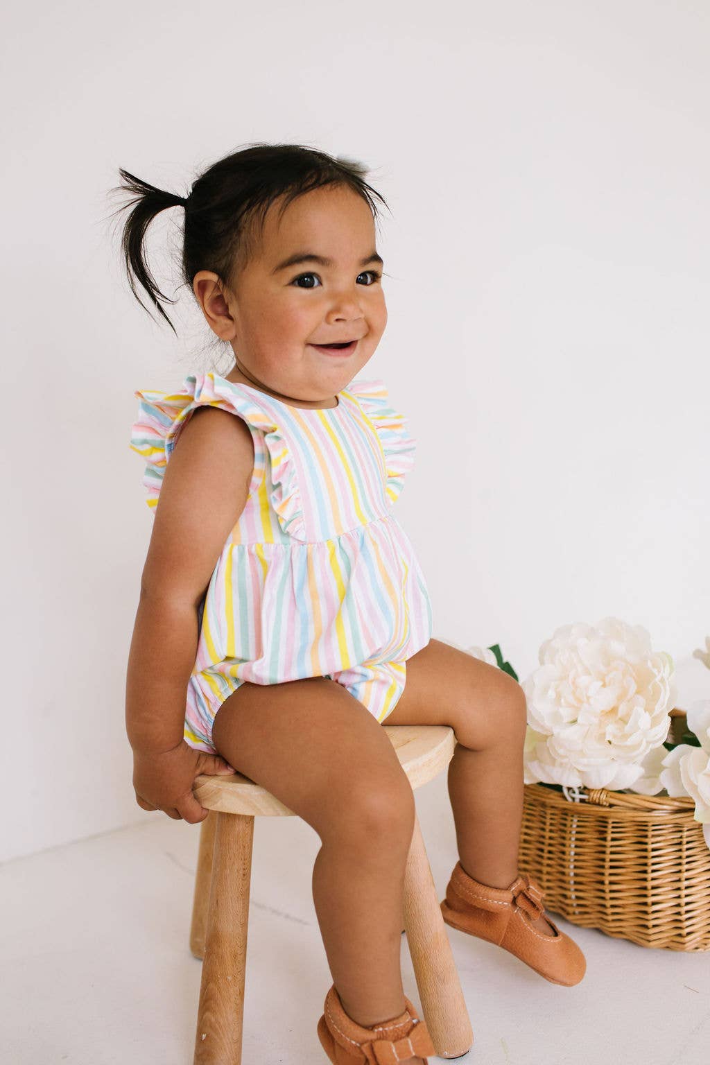 Amelia Romper in Pastel Stripe