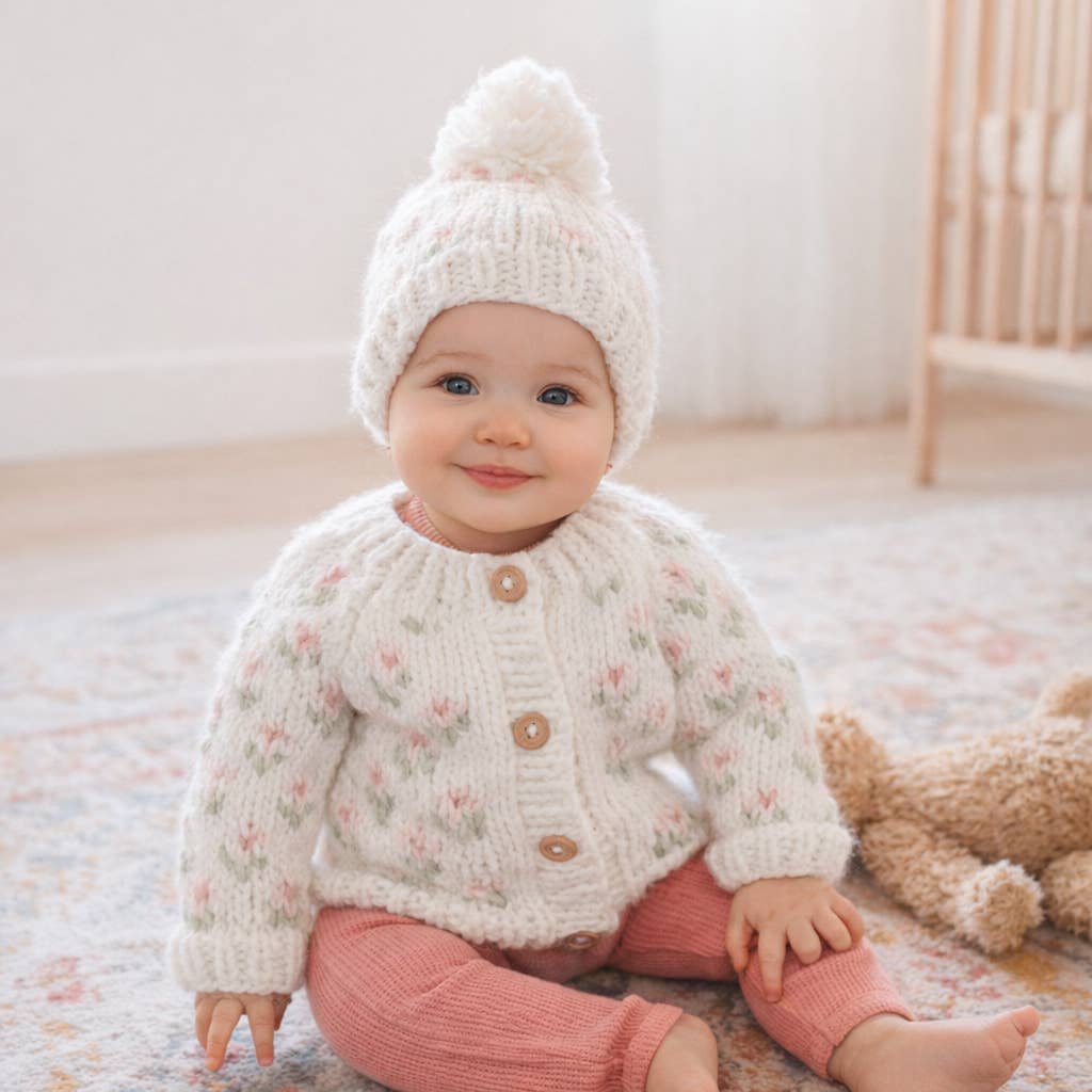 Bitty Blooms White Cardigan Sweater Baby & Toddler: 12-18 months