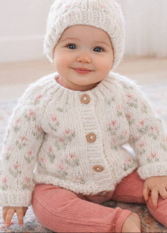 Bitty Blooms White Cardigan